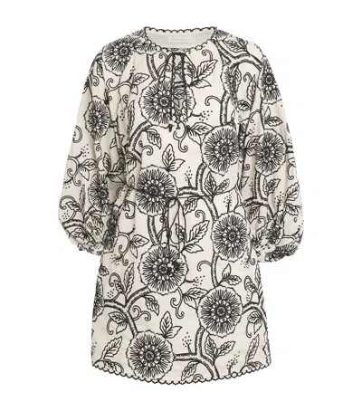 Zimmermann Tallow Embroidered Mini Dress In Beige