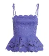 Zimmermann Pop Embellished Scalloped Broderie Anglaise Linen Peplum Top In Blue