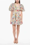 ZIMMERMANN LINEN FLARED DRESS WITH PUFFED SLEEVES