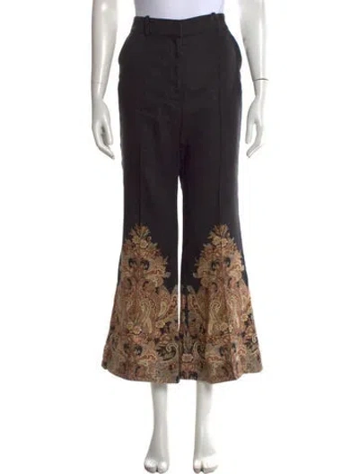 Pre-owned Zimmermann Linen Flared Pants In Black