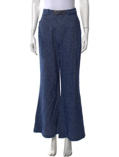 Pre-owned Zimmermann Linen Flared Pants In Blue