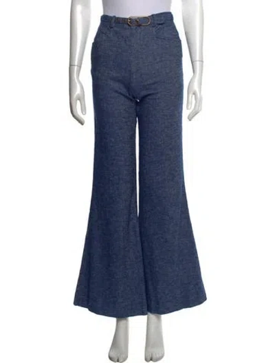 Pre-owned Zimmermann Linen Flared Pants In Blue