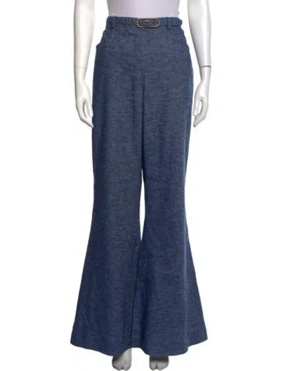 Pre-owned Zimmermann Linen Flared Pants In Blue