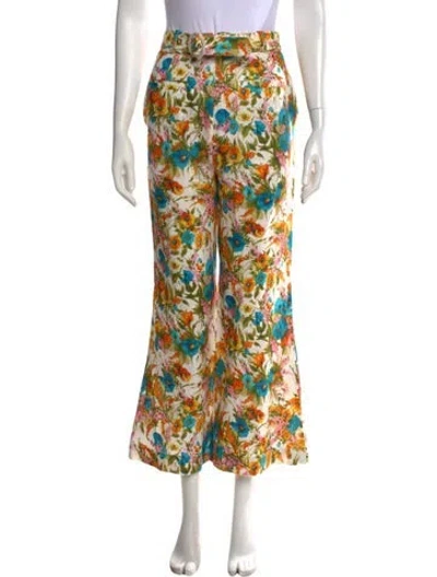 Pre-owned Zimmermann Linen Flared Pants In Blue/green/orange