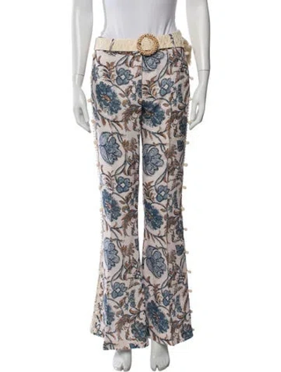 Pre-owned Zimmermann Linen Flared Pants In Blue/pink