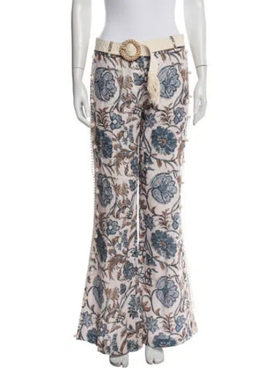 Pre-owned Zimmermann Linen Flared Pants In Blue/pink
