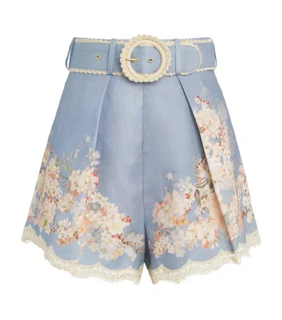 ZIMMERMANN LINEN FLORAL CASCADIAN TUCK SHORTS
