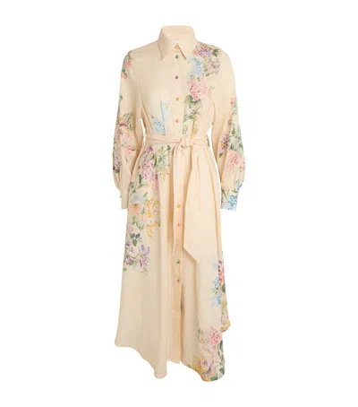 Zimmermann Halliday Belted Floral-print Linen Midi Shirt Dress In Multi