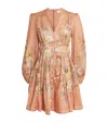 Zimmermann Tallow Pleated Floral-print Linen Mini Dress
