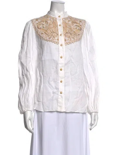 Pre-owned Zimmermann Linen Floral Print Blouse In Blue