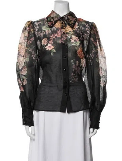 Pre-owned Zimmermann Linen Floral Print Blouse In Blue