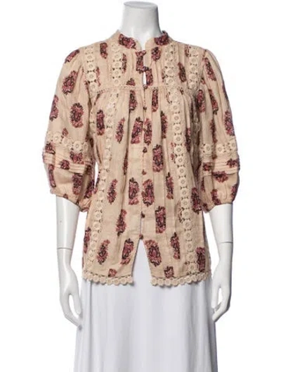 Pre-owned Zimmermann Linen Floral Print Blouse In Brown