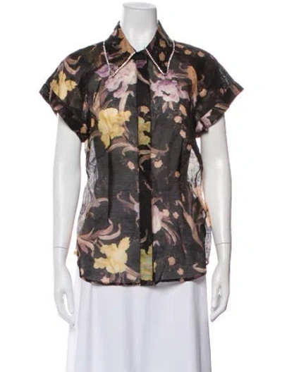 Pre-owned Zimmermann Linen Floral Print Blouse In Green