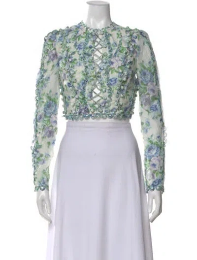 Pre-owned Zimmermann Linen Floral Print Blouse In Green