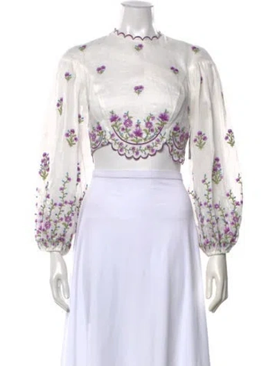 Pre-owned Zimmermann Linen Floral Print Blouse In Green/purple/white