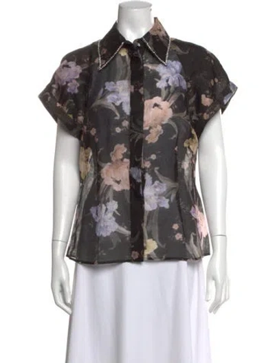 Pre-owned Zimmermann Linen Floral Print Blouse In Grey