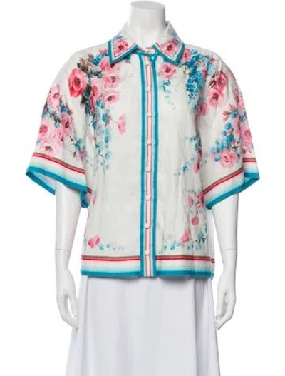 Pre-owned Zimmermann Linen Floral Print Blouse In Multi
