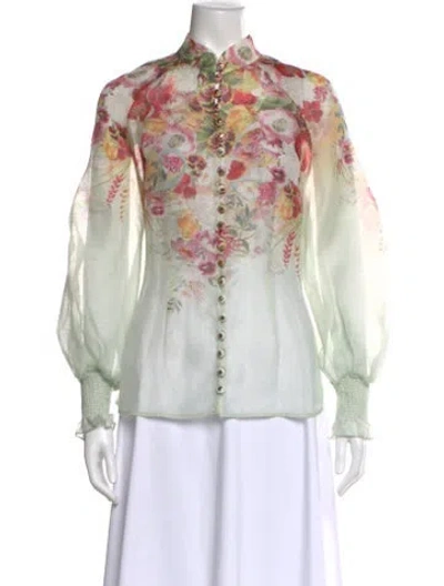 Pre-owned Zimmermann Linen Floral Print Blouse In Multi
