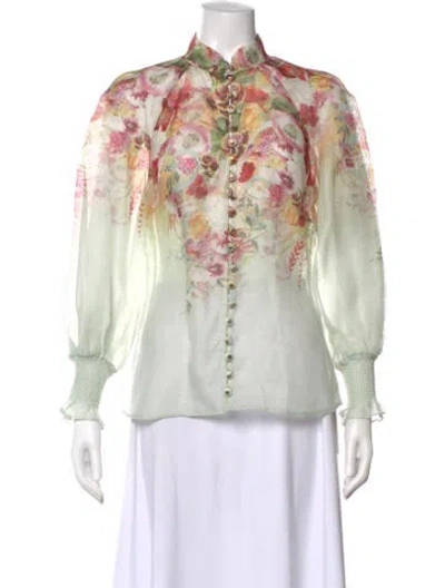 Pre-owned Zimmermann Linen Floral Print Blouse In Multi