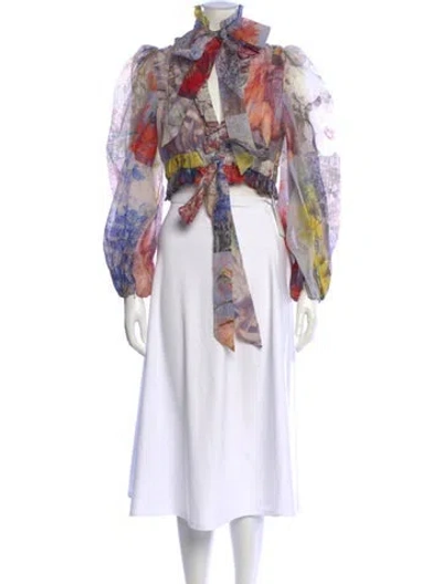 Pre-owned Zimmermann Linen Floral Print Blouse In Multi