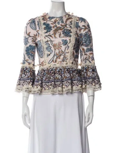 Pre-owned Zimmermann Linen Floral Print Blouse In Multi