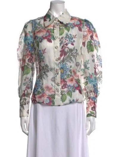 Pre-owned Zimmermann Linen Floral Print Blouse In Multicolor
