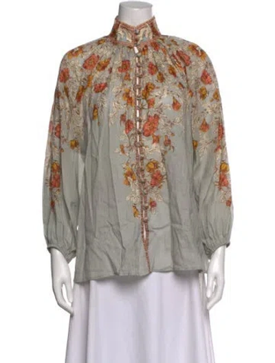 Pre-owned Zimmermann Linen Floral Print Blouse In Multicolor