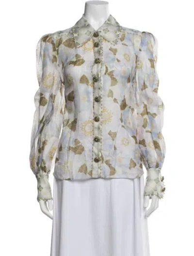Pre-owned Zimmermann Linen Floral Print Blouse In Multicolor