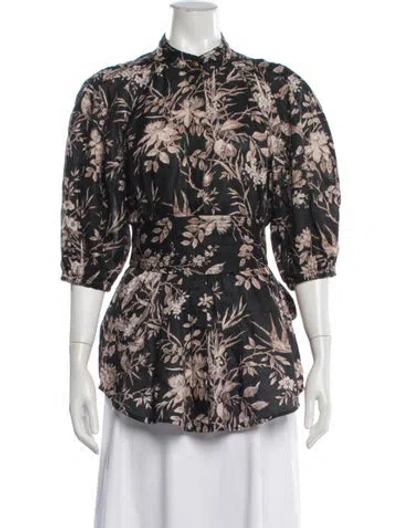 Pre-owned Zimmermann Linen Floral Print Blouse In Multicolor