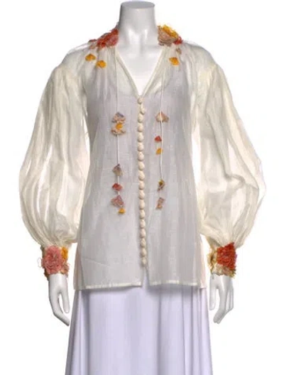 Pre-owned Zimmermann Linen Floral Print Blouse In Neutral