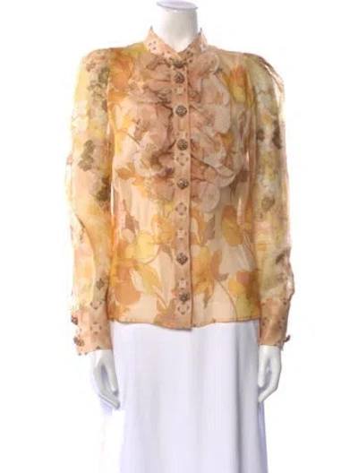 Pre-owned Zimmermann Linen Floral Print Blouse In Neutral