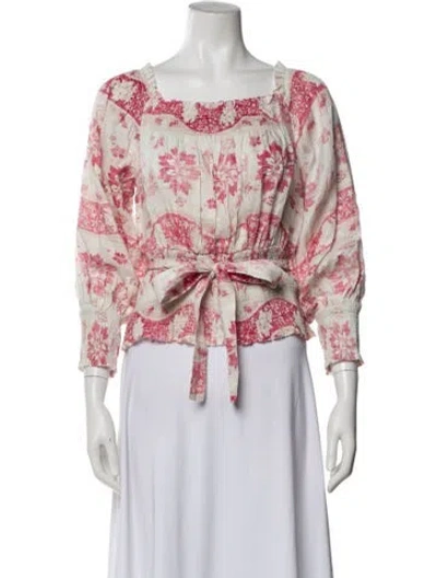 Pre-owned Zimmermann Linen Floral Print Blouse In Neutral