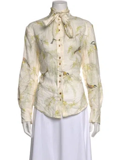 Pre-owned Zimmermann Linen Floral Print Blouse In Neutral