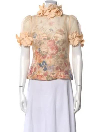 Pre-owned Zimmermann Linen Floral Print Blouse In Neutral