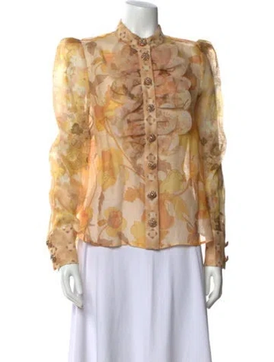 Pre-owned Zimmermann Linen Floral Print Blouse In Neutral