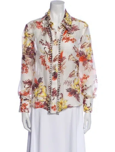 Pre-owned Zimmermann Linen Floral Print Blouse In Neutral