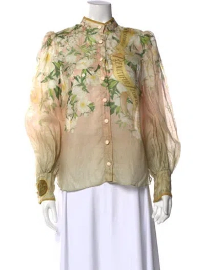 Pre-owned Zimmermann Linen Floral Print Blouse In Neutral