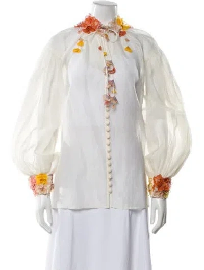 Pre-owned Zimmermann Linen Floral Print Blouse In Neutral