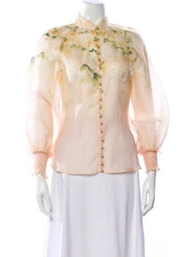 Pre-owned Zimmermann Linen Floral Print Blouse In Neutral