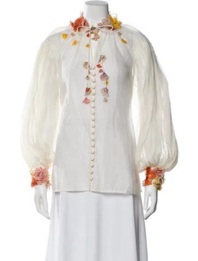 Pre-owned Zimmermann Linen Floral Print Blouse In Neutral