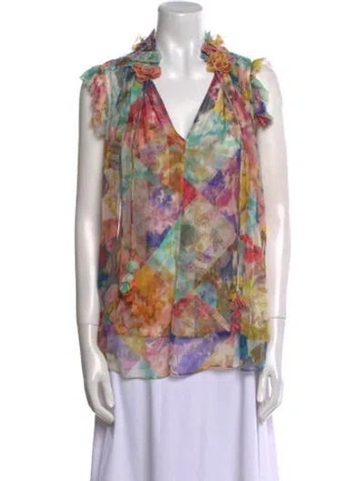 Pre-owned Zimmermann Linen Floral Print Blouse In Neutral