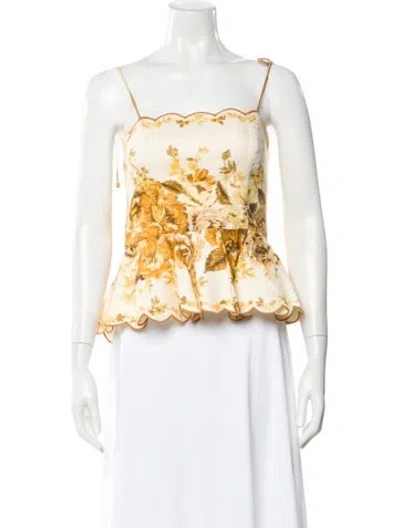 Pre-owned Zimmermann Linen Floral Print Blouse In Neutral