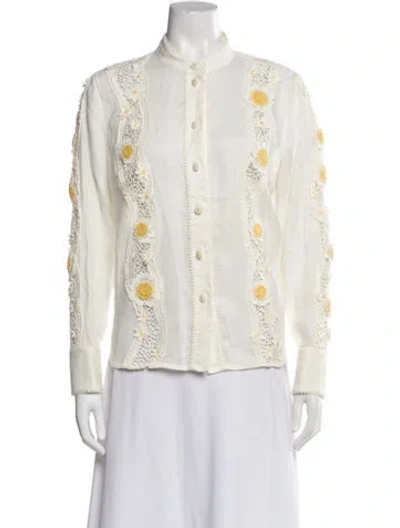 Pre-owned Zimmermann Linen Floral Print Blouse In Neutral