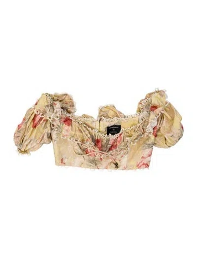 Pre-owned Zimmermann Linen Floral Print Blouse In Neutral