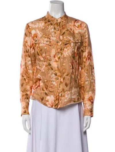 Pre-owned Zimmermann Linen Floral Print Blouse In Neutral