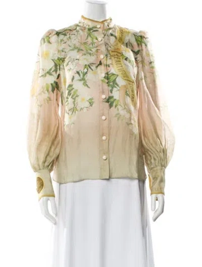 Pre-owned Zimmermann Linen Floral Print Blouse In Neutral