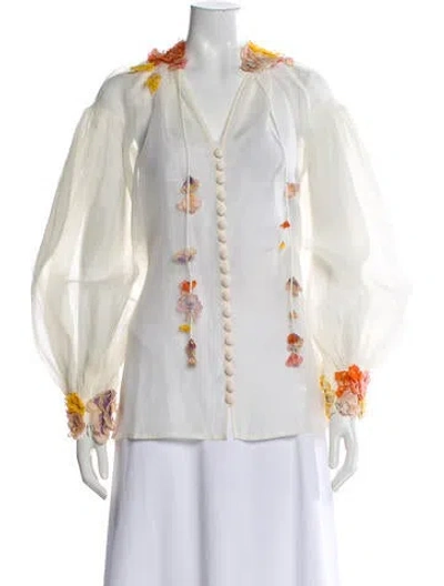 Pre-owned Zimmermann Linen Floral Print Blouse In Neutral