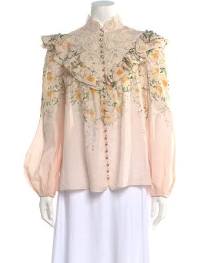 Pre-owned Zimmermann Linen Floral Print Blouse In Neutral