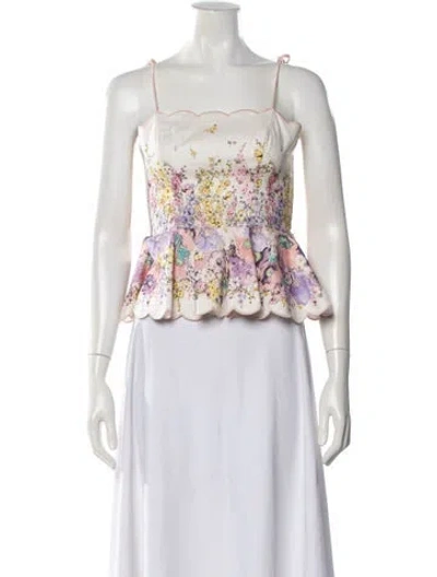 Pre-owned Zimmermann Linen Floral Print Blouse In Neutral