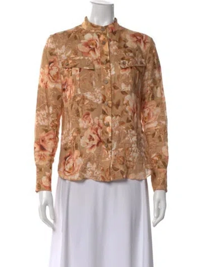 Pre-owned Zimmermann Linen Floral Print Blouse In Neutral